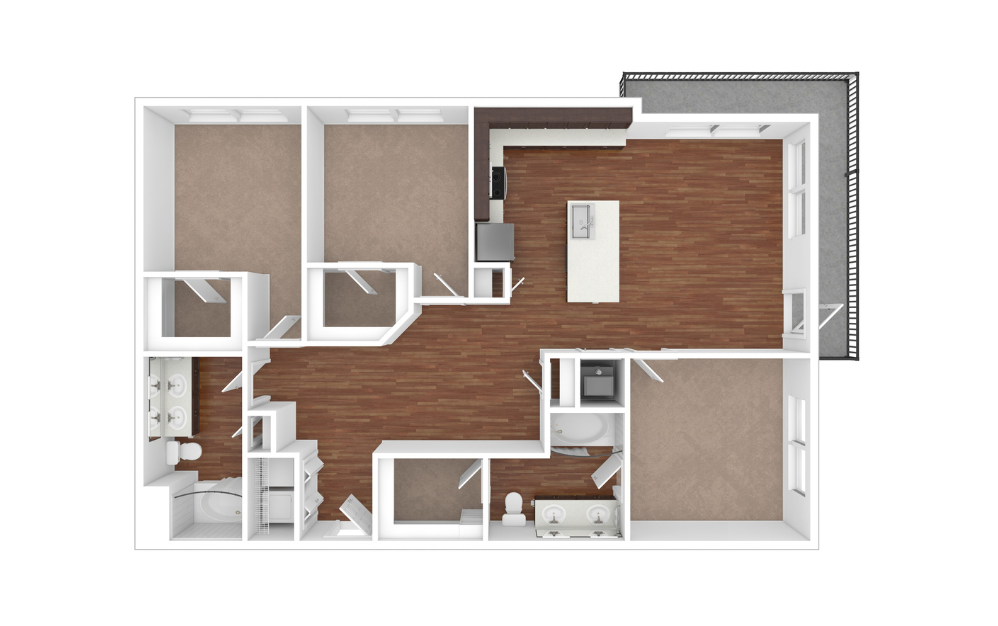 3D Unfurnished Floorplan - C2
